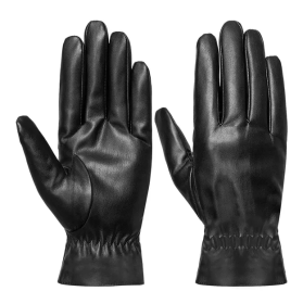 Unisex Leather Winter Warm Gloves Outdoor Windproof Soft Gloves Cycling Skiing Running Cold Winter Gloves (Option: Black-M)