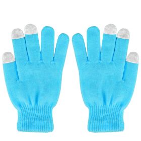 3 Color Options -- 1 Pair Unisex Winter Knit Gloves Touchscreen Outdoor Windproof Cycling Skiing Warm Gloves (Color: Blue)